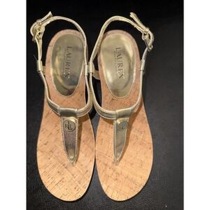 Lauren Ralph Lauren Women's Wedge Heel Ankle Strap Sandals Gold- Size 9.5B
